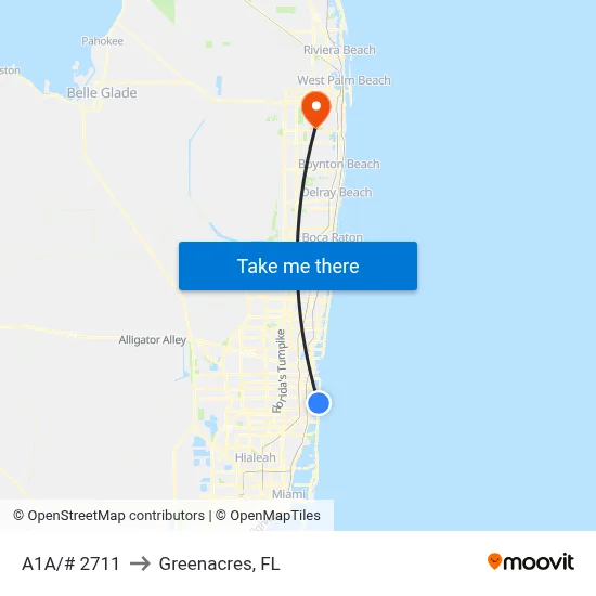 A1A/# 2711 to Greenacres, FL map