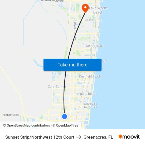 Sunset Strip/Northwest 12th Court to Greenacres, FL map