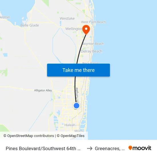 Pines Boulevard/Southwest 64th Way to Greenacres, FL map
