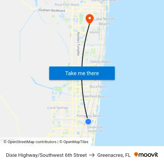 Dixie Highway/Southwest 6th Street to Greenacres, FL map