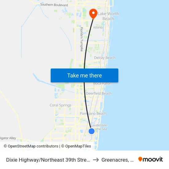 Dixie Highway/Northeast 39th Street to Greenacres, FL map