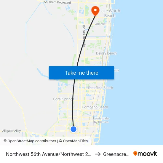 Northwest 56th Avenue/Northwest 21st Street to Greenacres, FL map