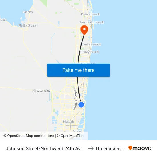 Johnson Street/Northwest 24th Avenue to Greenacres, FL map