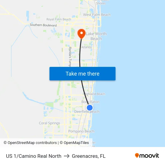 US 1/Camino Real North to Greenacres, FL map