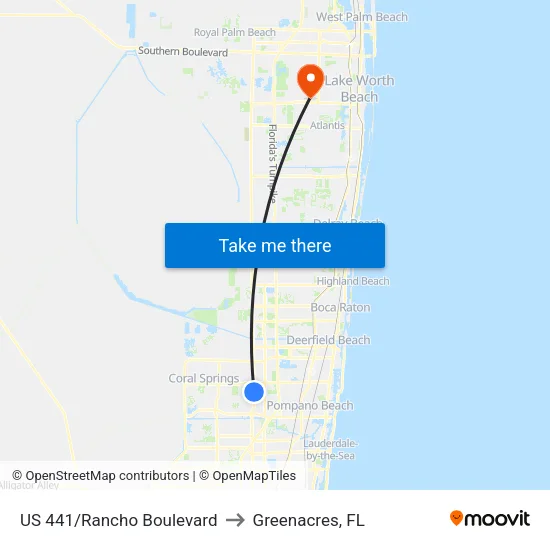 US 441/Rancho Boulevard to Greenacres, FL map