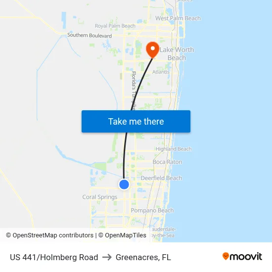 US 441/Holmberg Road to Greenacres, FL map
