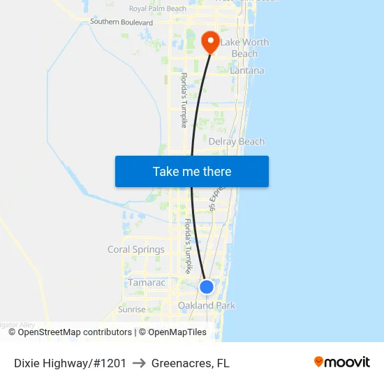 Dixie Highway/#1201 to Greenacres, FL map