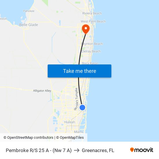 PEMBROKE R/S 25 A - (NW 7 A) to Greenacres, FL map