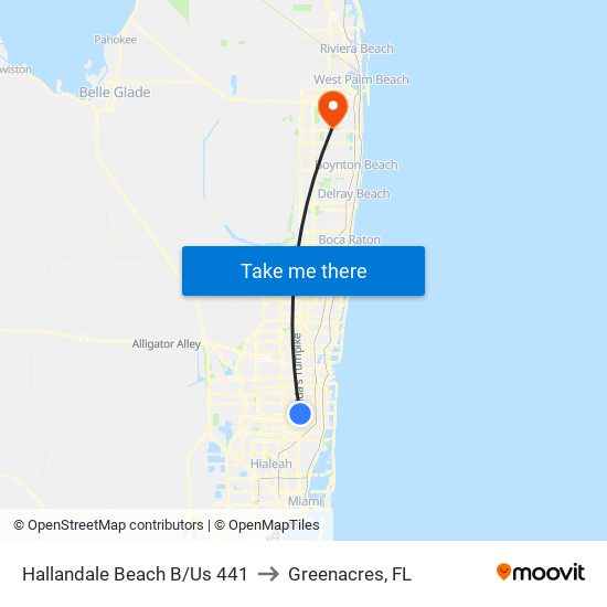 HALLANDALE BEACH B/US 441 to Greenacres, FL map