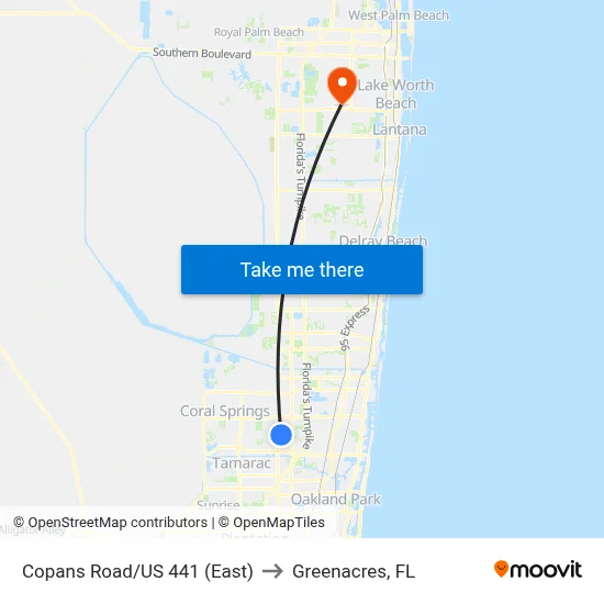 Copans Road/US 441 (East) to Greenacres, FL map