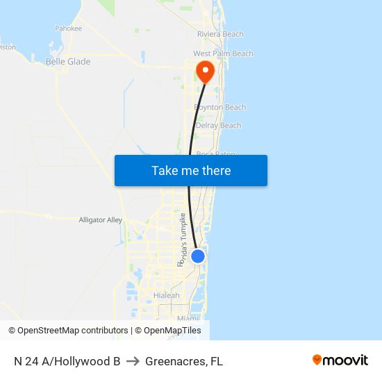 N 24 A/HOLLYWOOD B to Greenacres, FL map