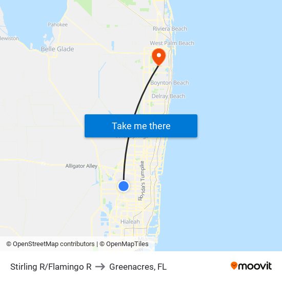 STIRLING R/FLAMINGO R to Greenacres, FL map