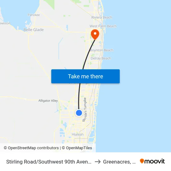 Stirling Road/Southwest 90th Avenue to Greenacres, FL map