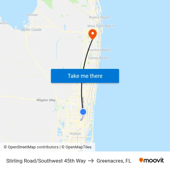 Stirling Road/Southwest 45th Way to Greenacres, FL map