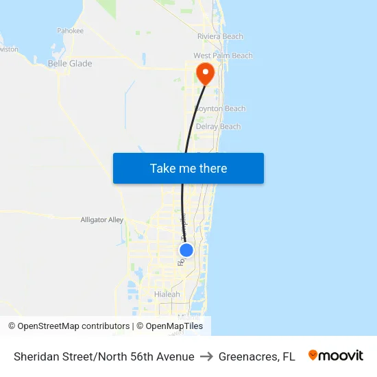 Sheridan Street/North 56th Avenue to Greenacres, FL map