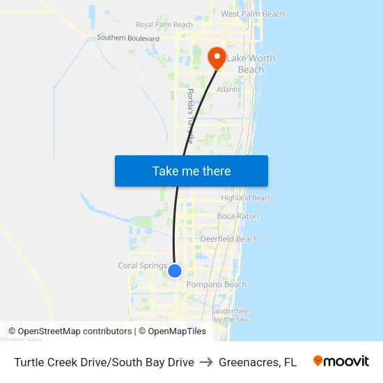 Turtle Creek Drive/South Bay Drive to Greenacres, FL map