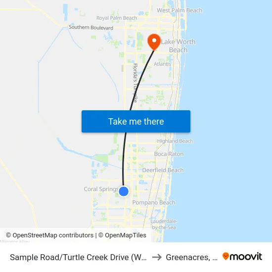 Sample Road/Turtle Creek Drive (West) to Greenacres, FL map