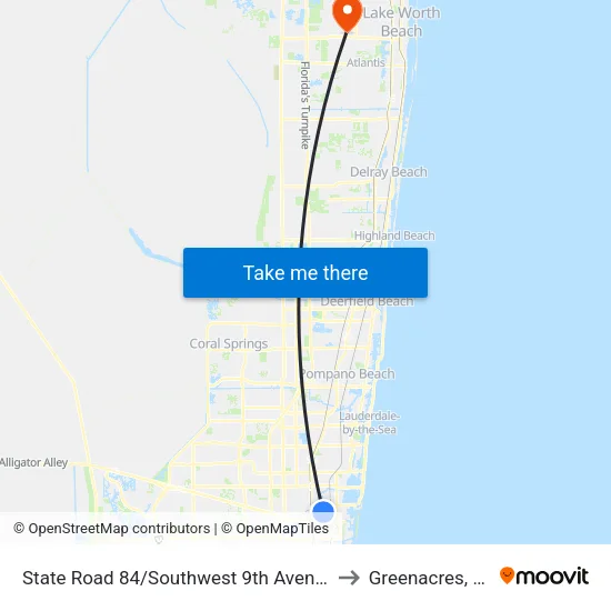 State Road 84/Southwest 9th Avenue to Greenacres, FL map