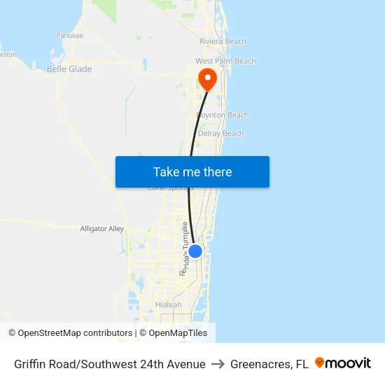 Griffin Road/Southwest 24th Avenue to Greenacres, FL map