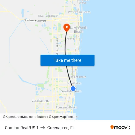 Camino Real/US 1 to Greenacres, FL map