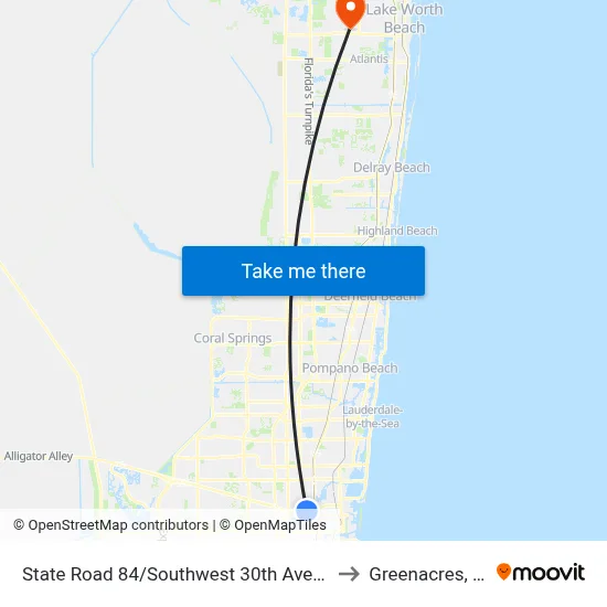 State Road 84/Southwest 30th Avenue to Greenacres, FL map
