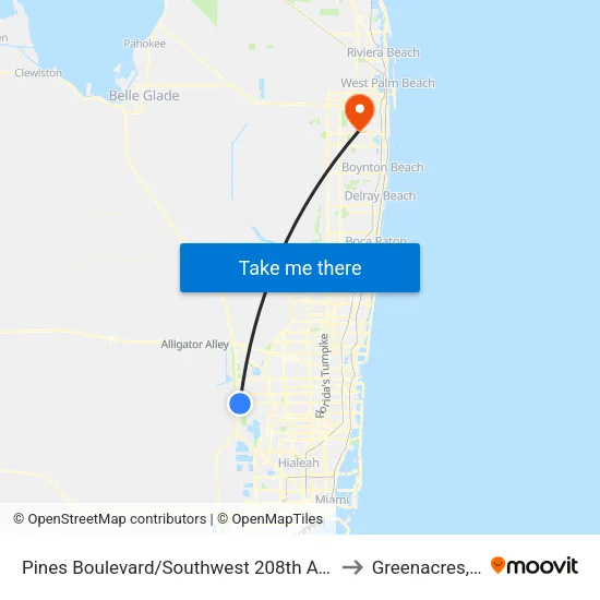 Pines Boulevard/Southwest 208th Avenue to Greenacres, FL map