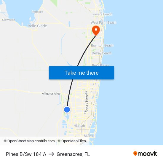 Pines B/Sw 184 A to Greenacres, FL map