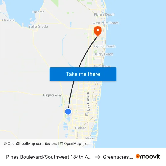 Pines Boulevard/Southwest 184th Avenue to Greenacres, FL map