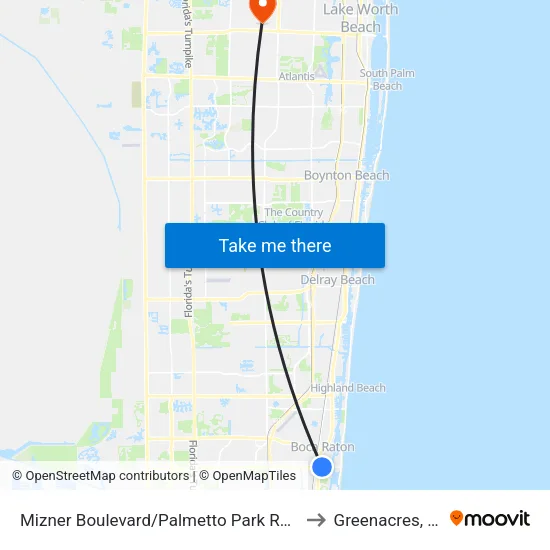 Mizner Boulevard/Palmetto Park Road to Greenacres, FL map