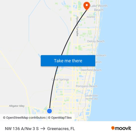 NW 136 A/NW 3 S to Greenacres, FL map