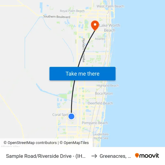 Sample Road/Riverside Drive - (IHOP) to Greenacres, FL map