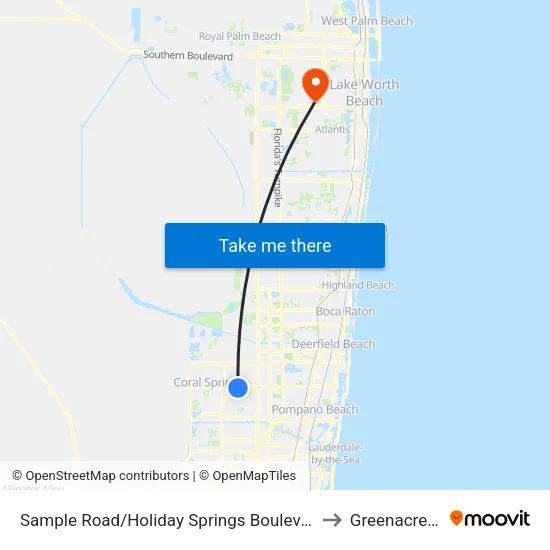 Sample Road/Holiday Springs Boulevard (West) to Greenacres, FL map