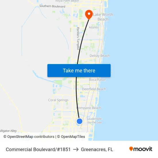 Commercial Boulevard/#1851 to Greenacres, FL map