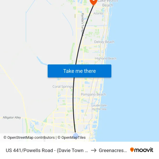 US 441/Powells Road - (Davie Town Plaza) to Greenacres, FL map