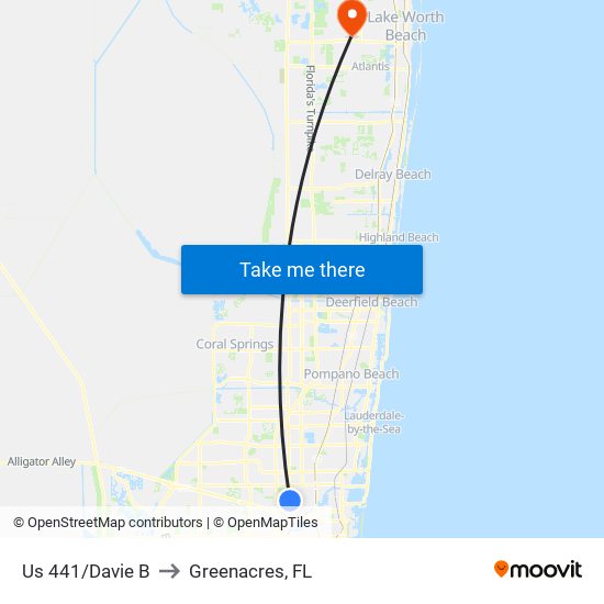 US 441/DAVIE B to Greenacres, FL map