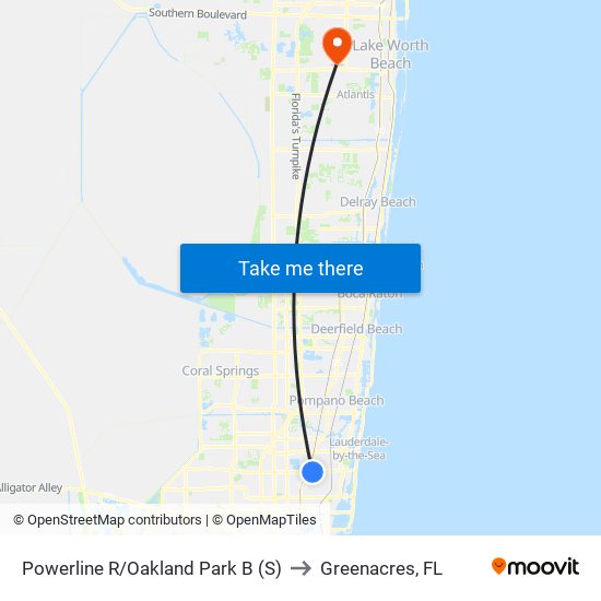 Powerline R/Oakland Park B (S) to Greenacres, FL map