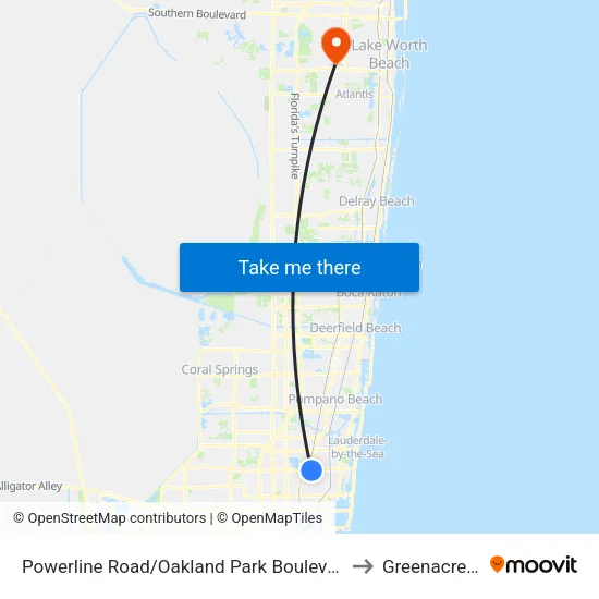Powerline Road/Oakland Park Boulevard (South) to Greenacres, FL map