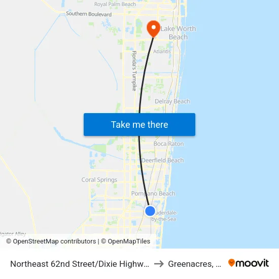 Northeast 62nd Street/Dixie Highway to Greenacres, FL map