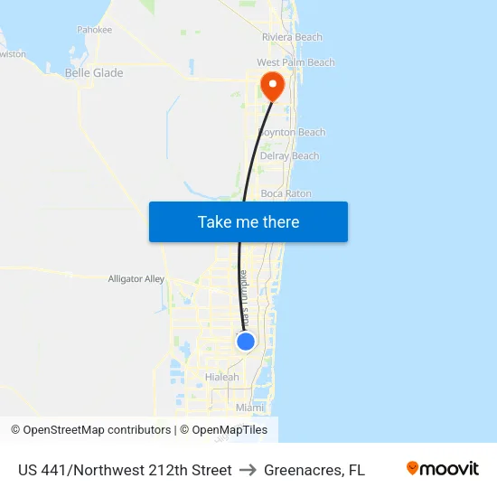 US 441/Northwest 212th Street to Greenacres, FL map