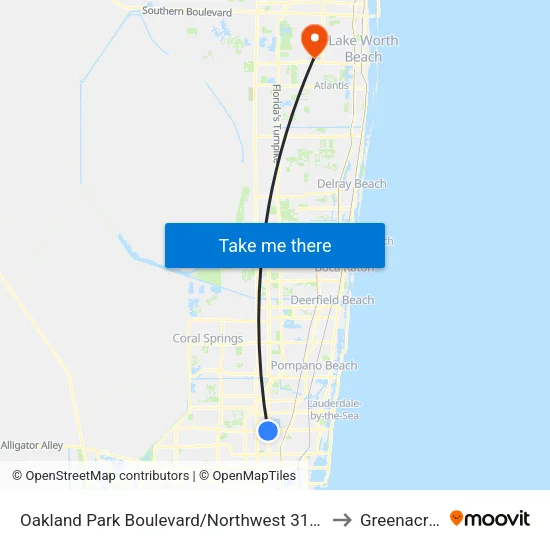 Oakland Park Boulevard/Northwest 31st Avenue (West) to Greenacres, FL map
