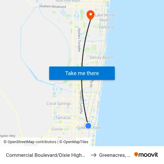 Commercial Boulevard/Dixie Highway to Greenacres, FL map