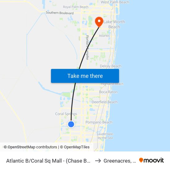 Atlantic B/Coral Sq Mall - (Chase Bank) to Greenacres, FL map