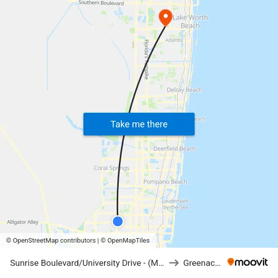 Sunrise Boulevard/University Drive - (Motorola Enterprise) to Greenacres, FL map