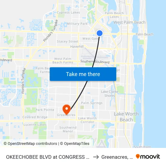 OKEECHOBEE BLVD at CONGRESS AVE to Greenacres, FL map