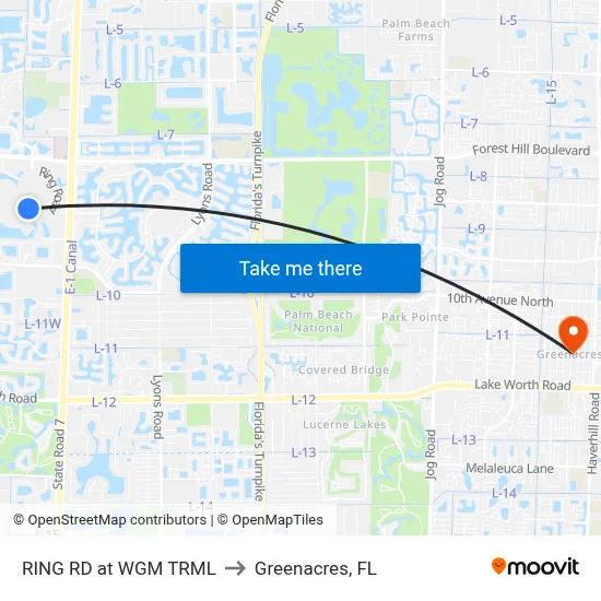 RING RD at WGM TRML to Greenacres, FL map
