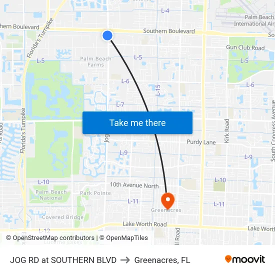 JOG RD at SOUTHERN BLVD to Greenacres, FL map