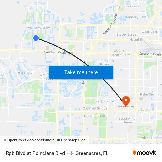 Rpb Blvd at Poinciana Blvd to Greenacres, FL map