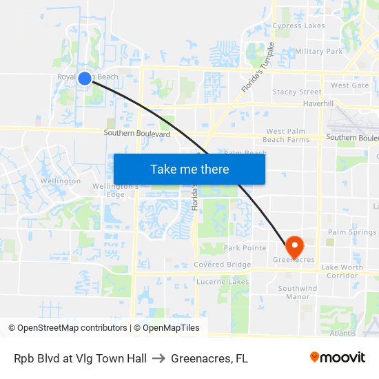 RPB BLVD at  VLG TOWN HALL to Greenacres, FL map