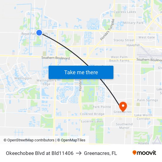 Okeechobee Blvd at Bld11406 to Greenacres, FL map