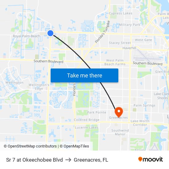 Sr 7 at  Okeechobee Blvd to Greenacres, FL map